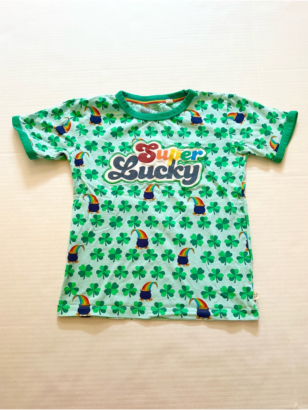 Green 'Super Lucky' Shamrock Kids Tee